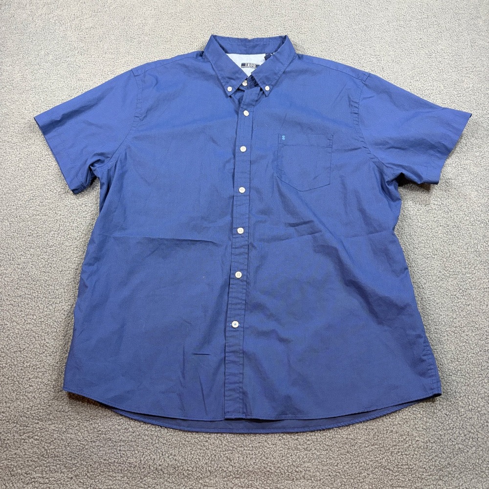 IZOD Shirt Mens XXL Blue Short Sleeve Button Down Stretch Geometric 45GW284403